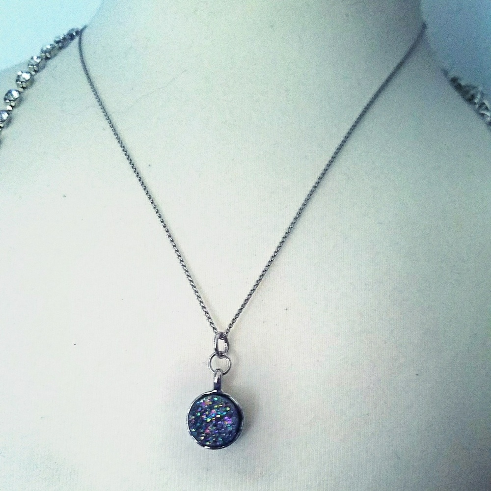 Rainbow Peapock Druzy Necklace